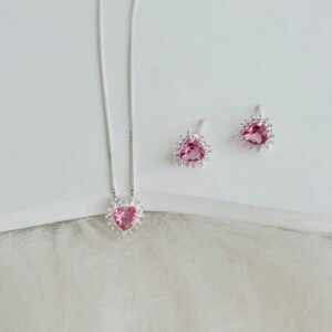 CONJUNTO PRATA 925 COLAR E PAR DE BRINCOS CORAÇÃO