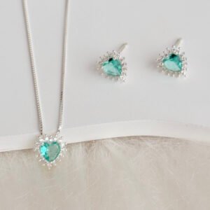CONJUNTO PRATA 925 COLAR/BRINCO CORAÇÃO