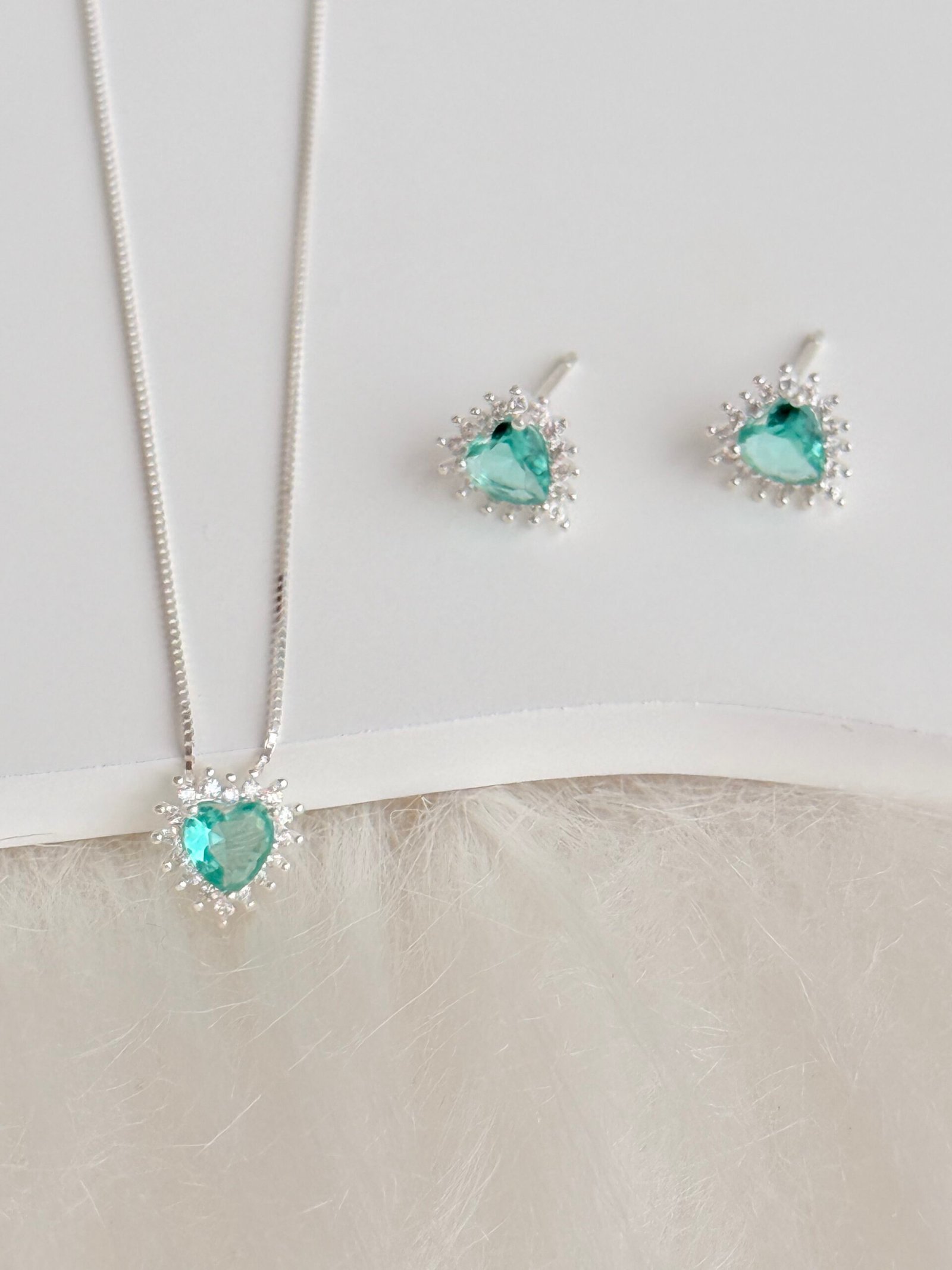 CONJUNTO PRATA 925 COLAR/BRINCO CORAÇÃO