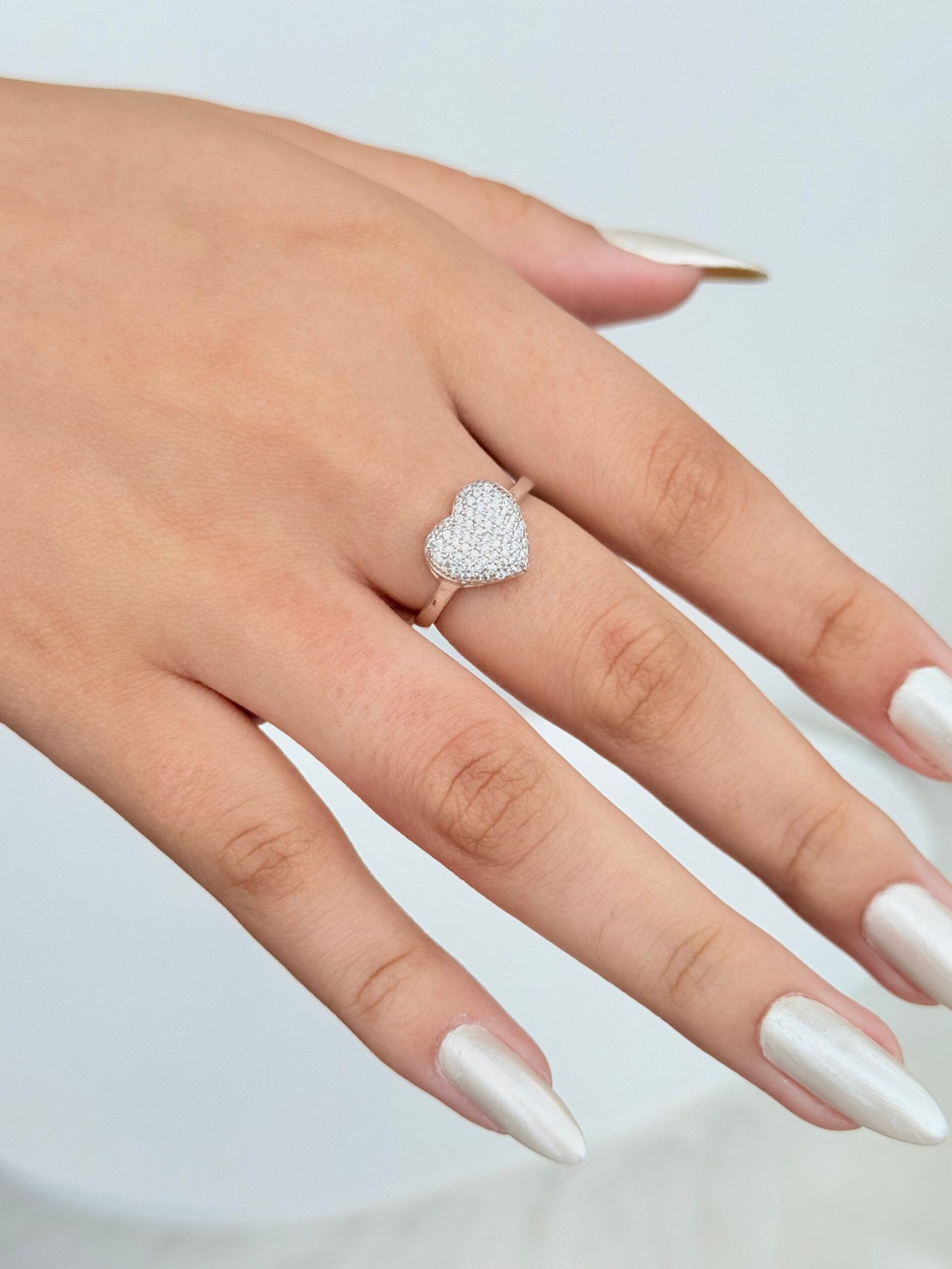 ANEL PRATA 925 CORAÇÃO CRAVEJADO