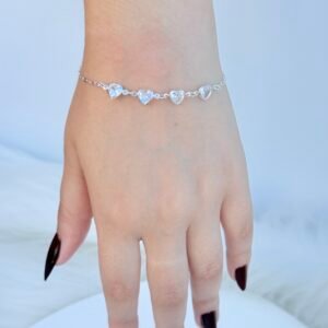 PULSEIRA EM PRATA 925 CORAÇÕES EM ZIRCÔNIAS
