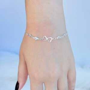 PULSEIRA EM PRATA 925 CORAÇÃO DUPLO