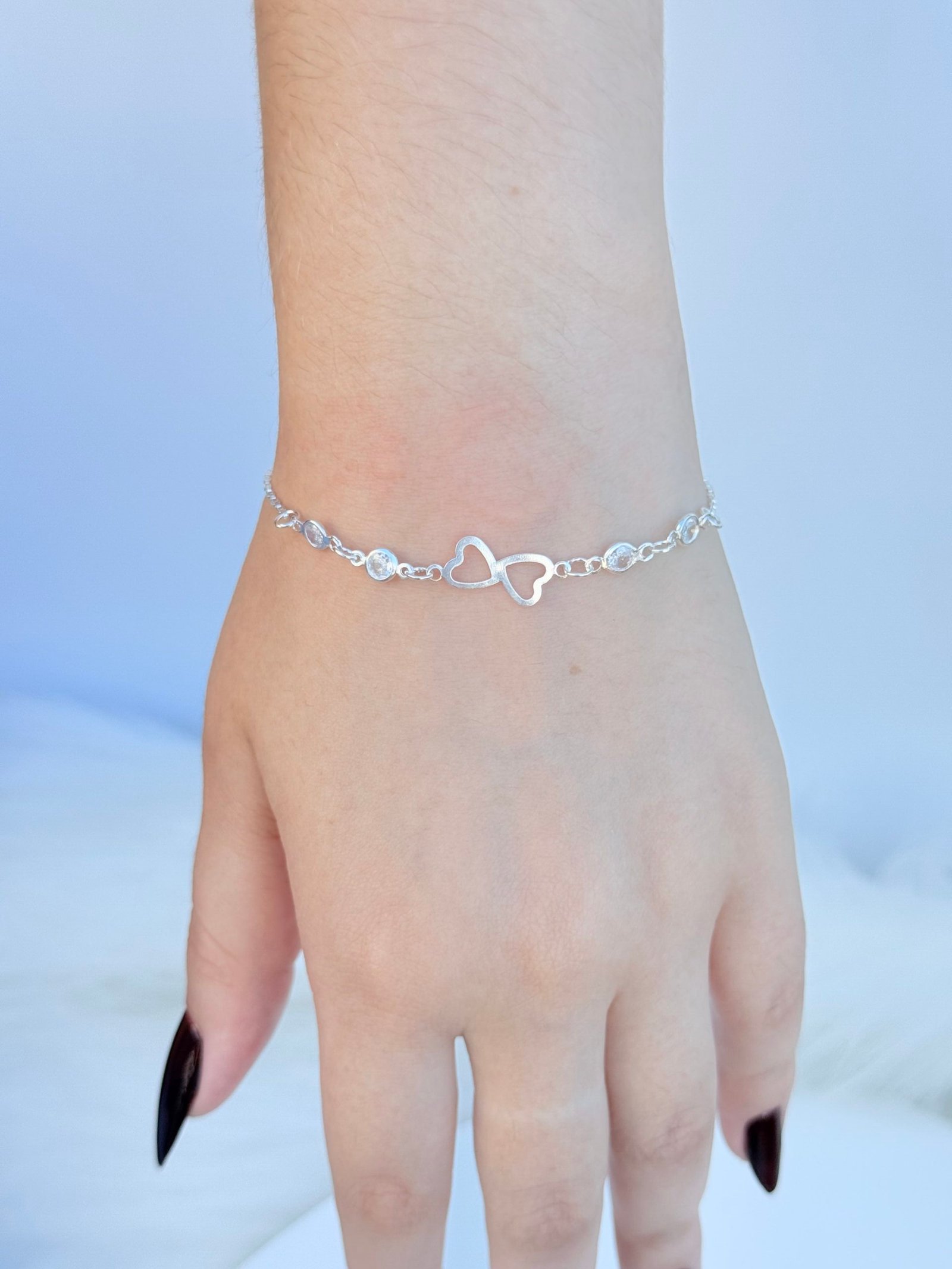 PULSEIRA EM PRATA 925 CORAÇÃO DUPLO