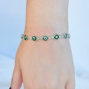 PULSEIRA EM PRATA 925 OLHO GREGO VERDE