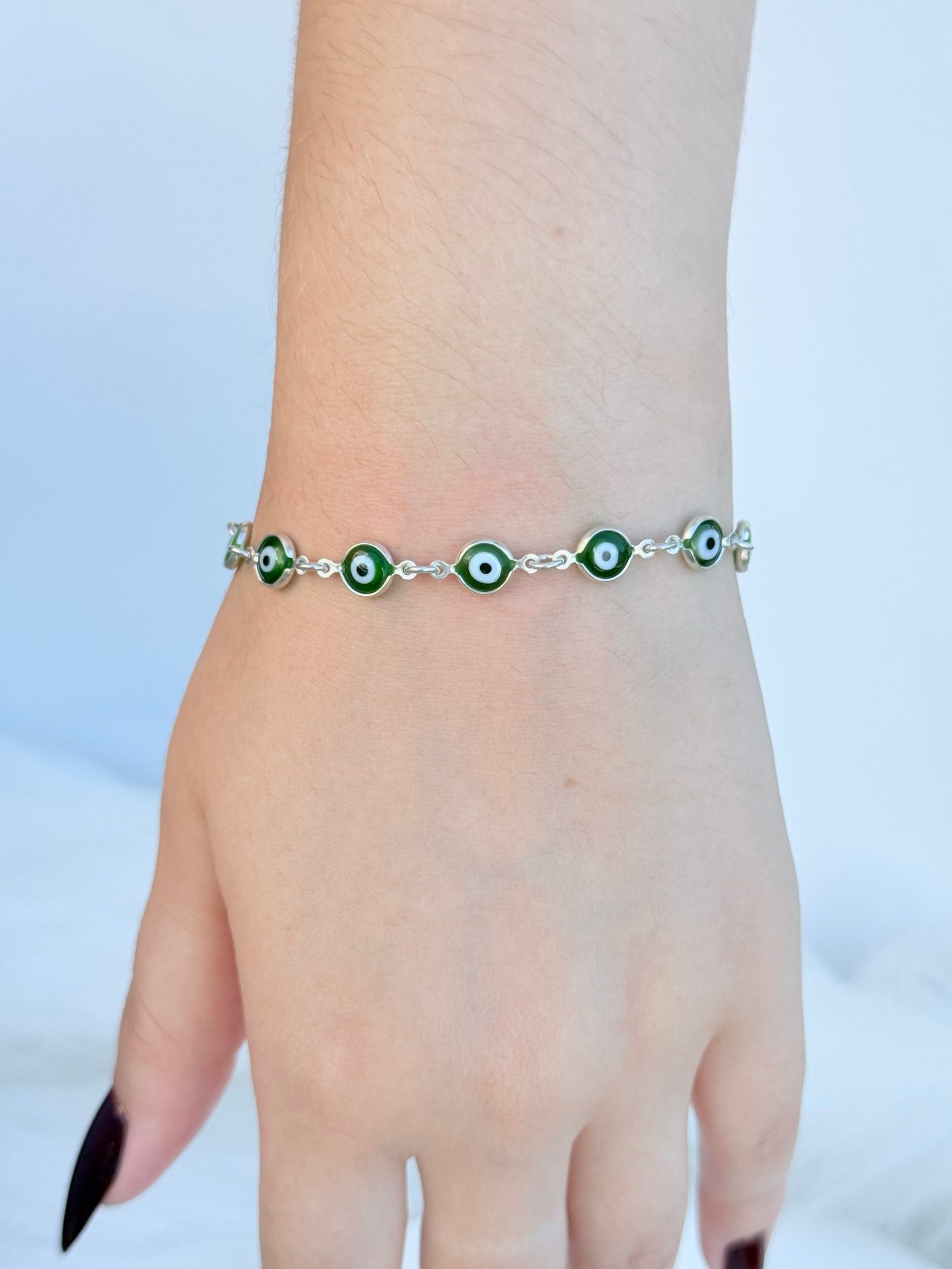 PULSEIRA EM PRATA 925 OLHO GREGO VERDE