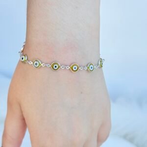 PULSEIRA EM PRATA 925 OLHO GREGO AMARELO