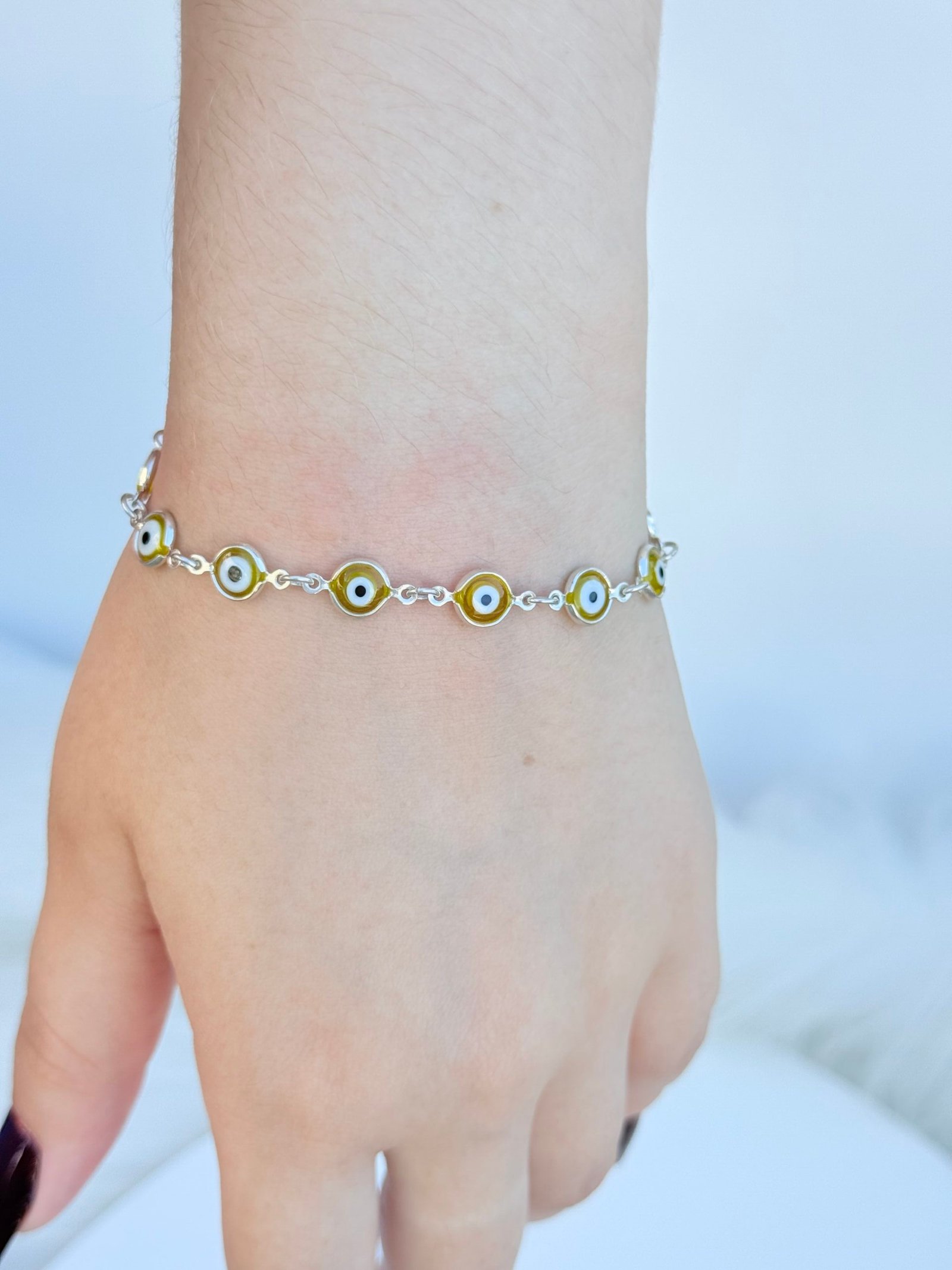 PULSEIRA EM PRATA 925 OLHO GREGO AMARELO