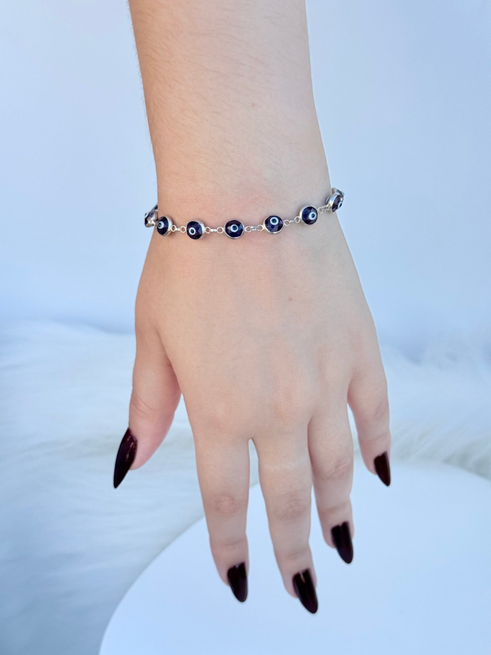 PULSEIRA EM PRATA 925 OLHO GREGO NA COR ROXA