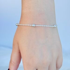 PULSEIRA EM PRATA 925 CORDÃO BAIANO E ESFERAS