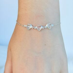 PULSEIRA EM PRATA 925 // 3 CORAÇÕES EM CRISTAIS