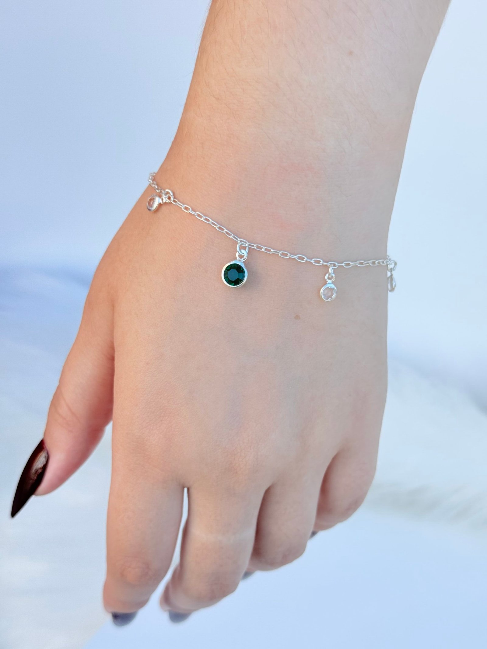 PULSEIRA EM PRATA 925 CRISTAIS //VERDE E BRANCO