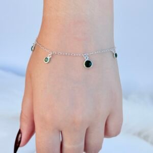 PULSEIRA EM PRATA 925 CRISTAIS VERDE ESMERALDA