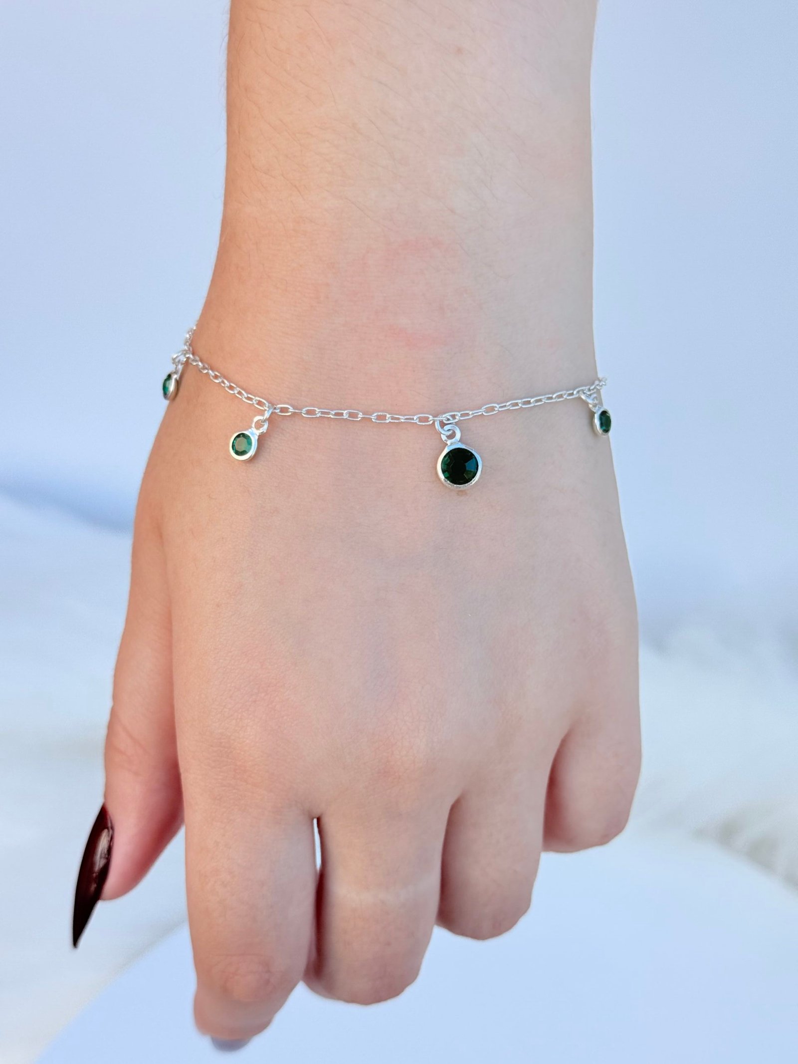 PULSEIRA EM PRATA 925 CRISTAIS VERDE ESMERALDA