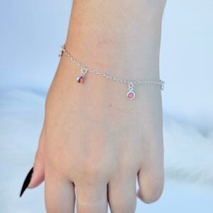 PULSEIRA EM PRATA 925 CRISTAIS ROSA