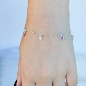 PULSEIRA EM PRATA 925 CRISTAIS ROSA E BRANCO