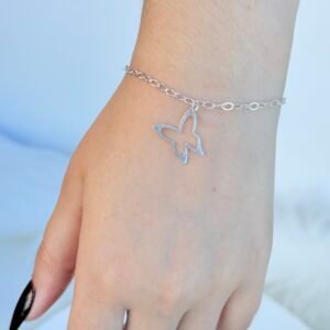 PULSEIRA EM PRATA 925 PINGENTE DE BORBOLETA