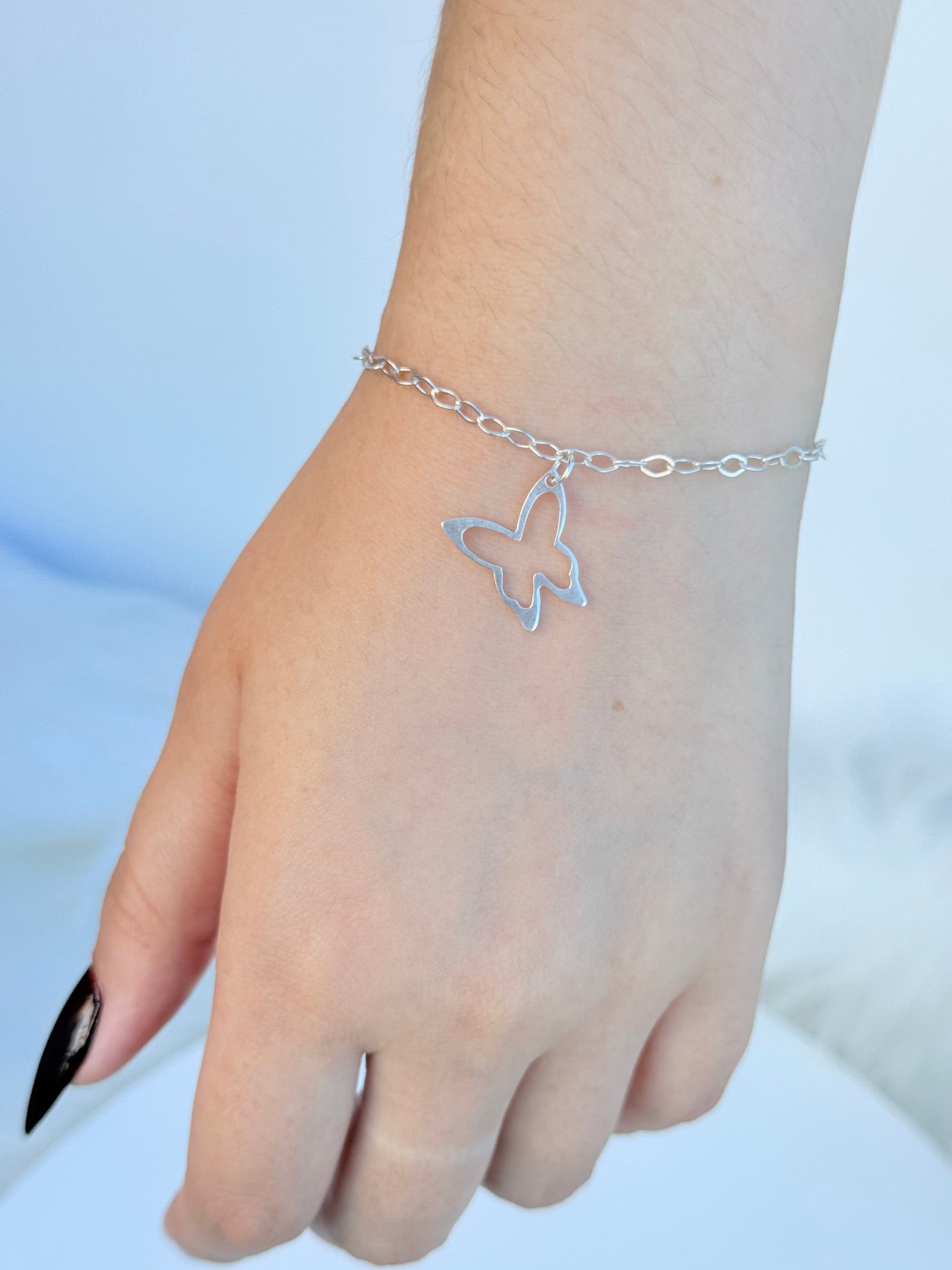 PULSEIRA EM PRATA 925 PINGENTE DE BORBOLETA