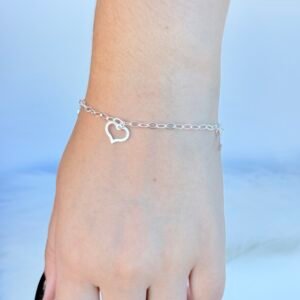 PULSEIRA PRATA 925 PINGENTES DE CORAÇÃO