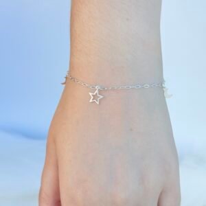 PULSEIRA EM PRATA 925 ESTRELA E LUA