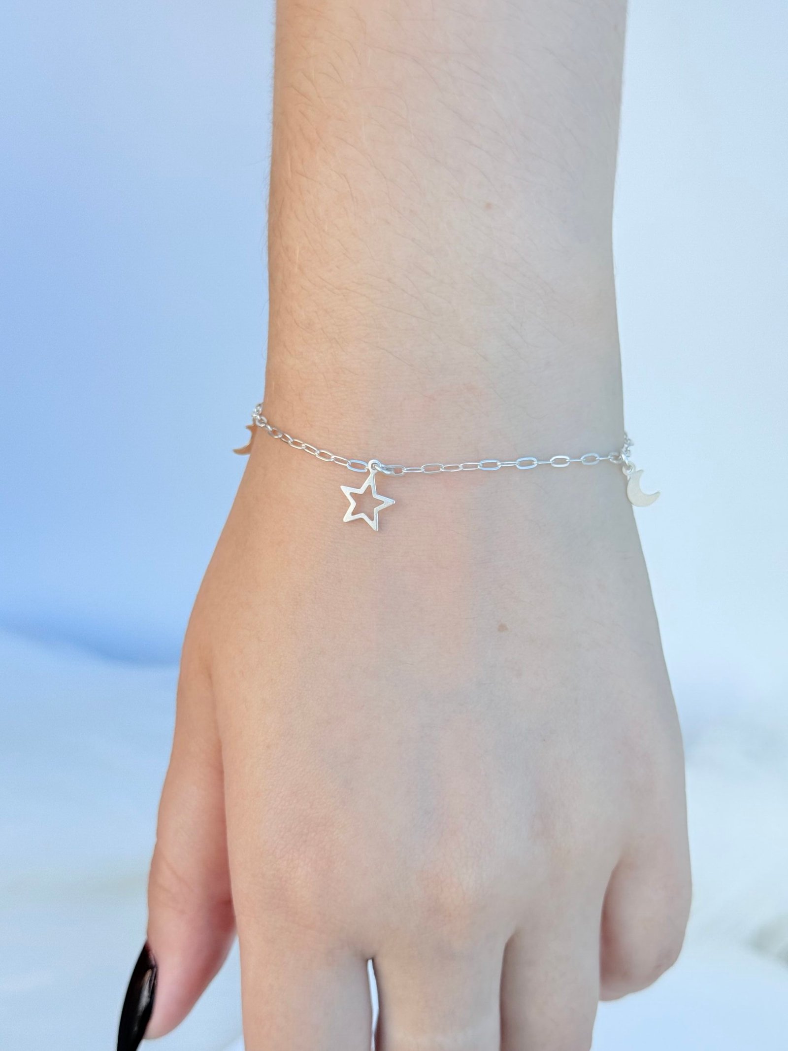 PULSEIRA EM PRATA 925 ESTRELA E LUA