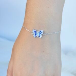 PULSEIRA EM PRATA 925 BORBOLETA AZUL