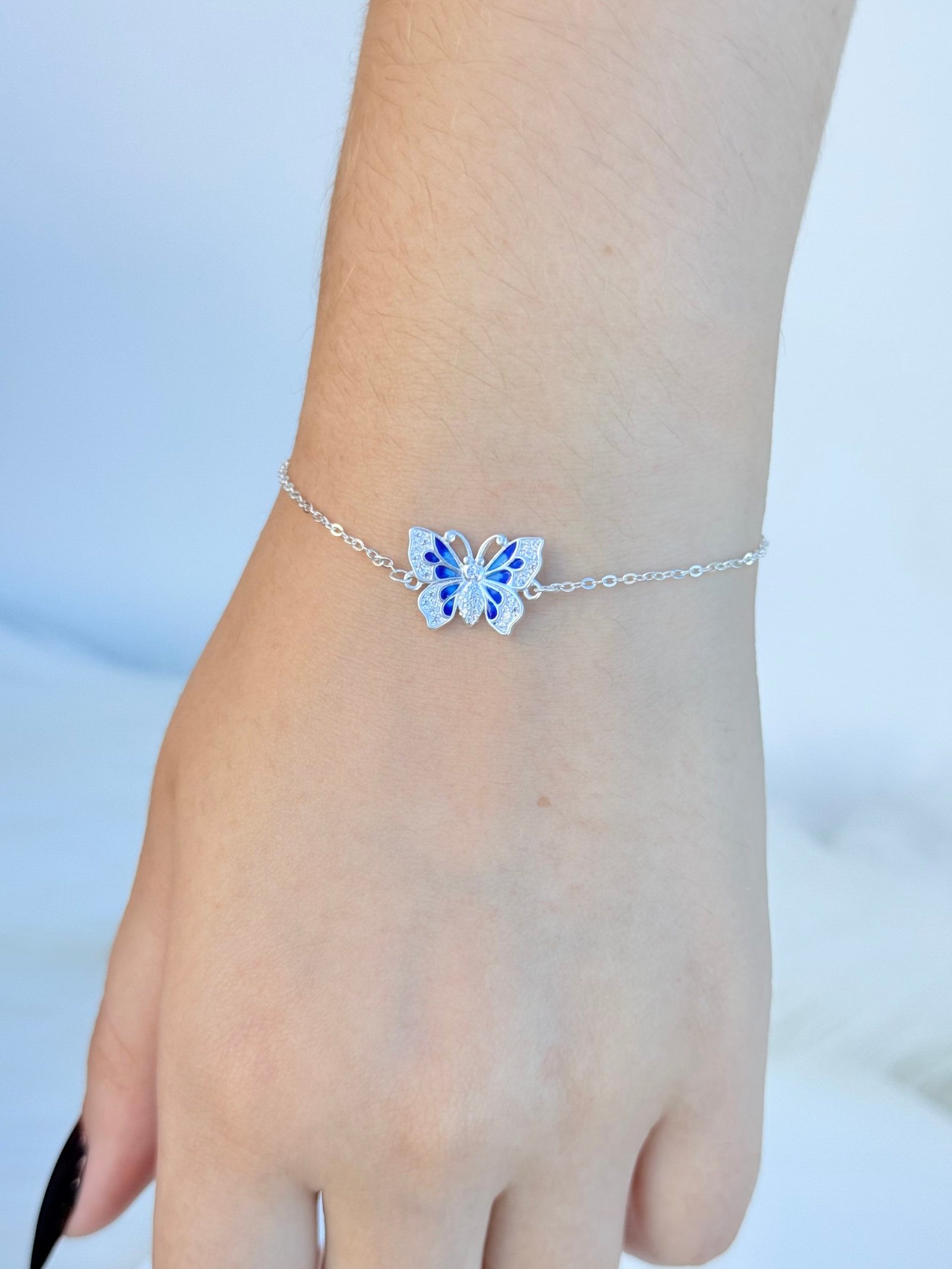 PULSEIRA EM PRATA 925 BORBOLETA AZUL
