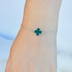 PULSEIRA EM PRATA 925 TREVO VERDE