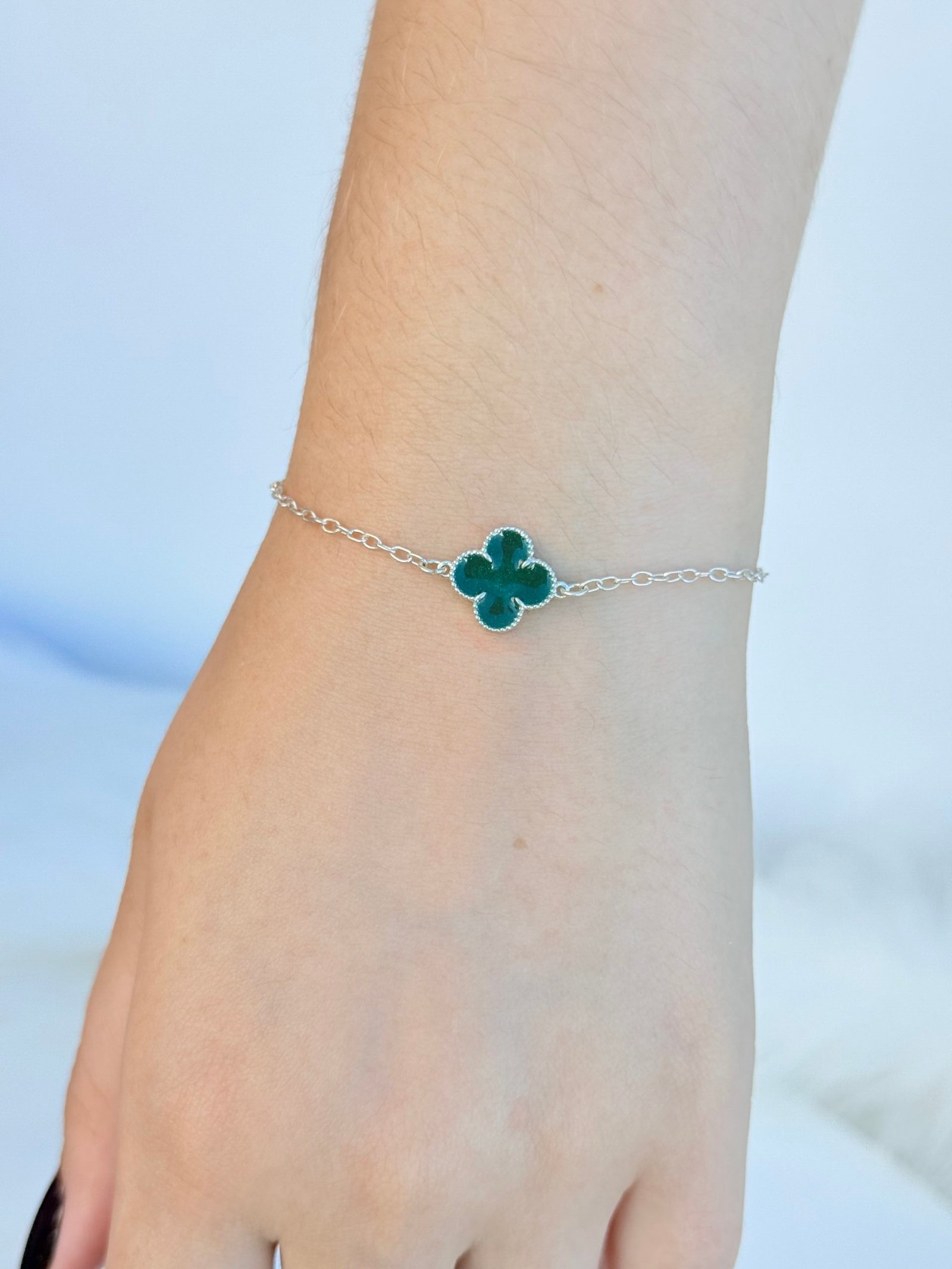 PULSEIRA EM PRATA 925 TREVO VERDE