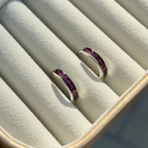 ARGOLA CLICKER EM PRATA 925 ZIRCONIAS PINK