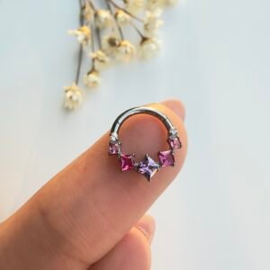 PIERCING TITÂNIO SEG CLICKER DAITH CRISTAL ROSA
