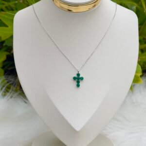 COLAR PRATA 925 CRUZ CRISTAL VERDE